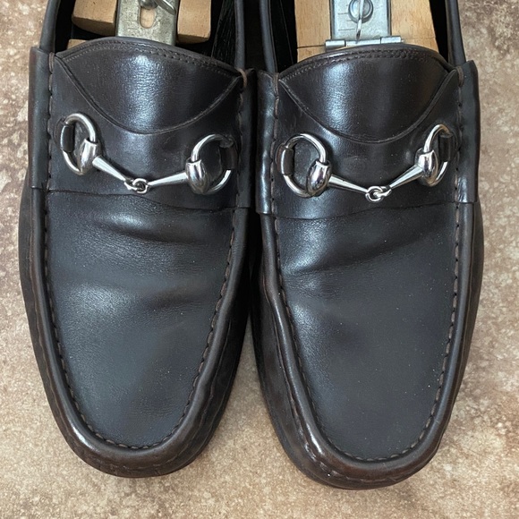 Gucci Dark Brown Leather Loafers with Silver Accents - Picture 5 of 8